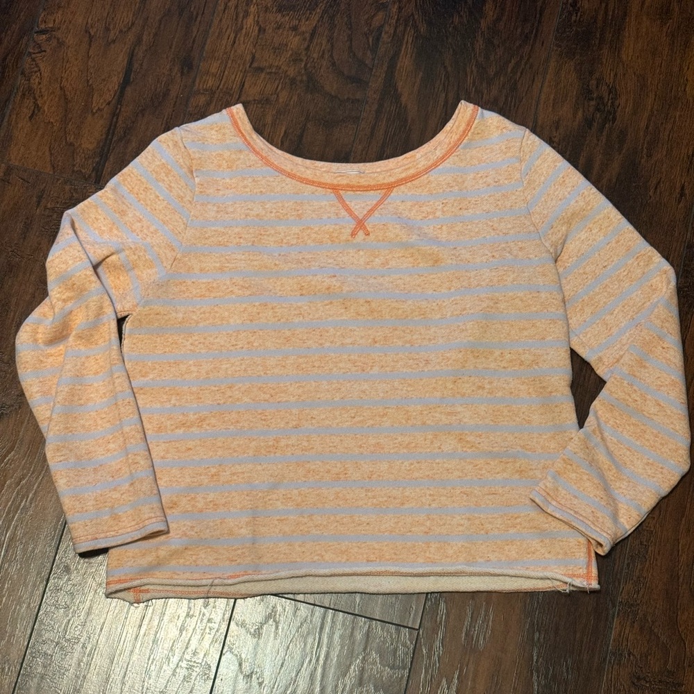 Gap Terry Cloth Crew Neck Peach and Purple Stripe Sweatshirt size Large